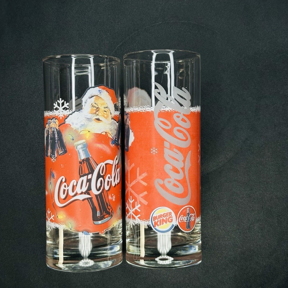 Vintage Coca Cola Classic Christmas Santa Glass Tumbler Burger King Set of 2 - Picture 3 of 6
